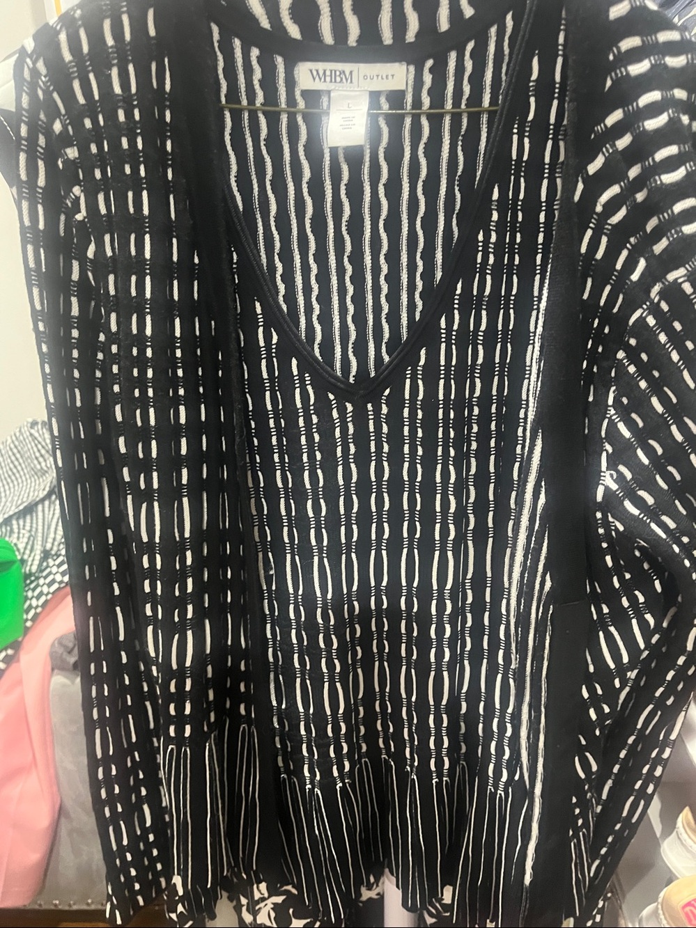 WHBM Black & White Sleeveless V-Neck Pleated    Cardigan and Tank